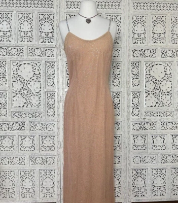 Vestido de graduación formal vintage Jessica McClintock para Gunne Sax brillante brillante desnudo Foto 1 de 4