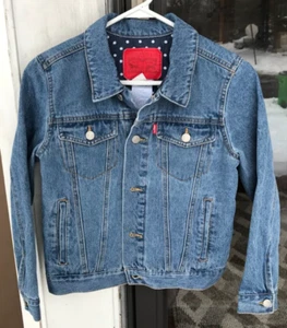 Girls sz M Levi's Blue Denim Jean Jacket Polka Dot Lining for 10-12 years old 08 - Picture 1 of 8