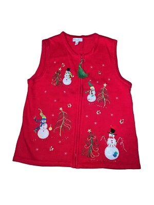 Kim Rogers Vintage Mujer Rojo Feo Navidad Suéter Chaleco Talla L Foto 1 de 4