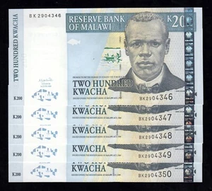 F.C. MALAWI , LOTE 5 UNIDADES 200 KWACHA 2004 , S/C ( UNC ) , P.55a . - Imagen 1 de 2