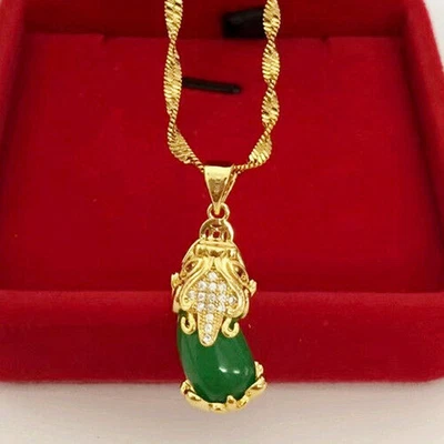 Collar Cadena Colgante Pixiu Jade Verde Suerte Mujer Amarillo Sólido Foto 1 de 4