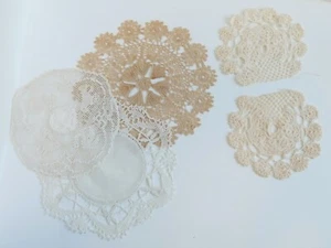 Lot of 5 Antique Doily Coaster Cottagecore Reticella Lace Filet Mary Card Bobbin - Picture 1 of 21