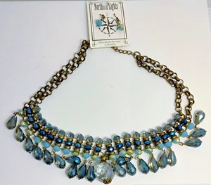 Northern Lights Statement Necklace Blue Crystal Beaded Drop Earrings Set New - Picture 1 of 8