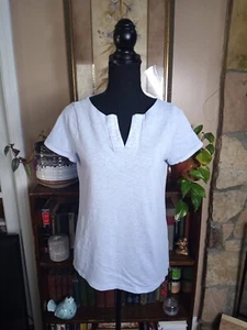 Talbots Petites Women's P Blue Embroidered V-Neck T Shirt Short Sleeve  - Picture 1 of 8