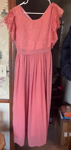 NWT $64 SZ L/XL 13/14 YEAR OLD GIRLS IBTOM PINK/MAUVE lace CHIFFON sleeve dress - Picture 1 of 5