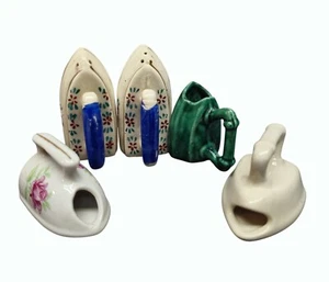 1960s Mini Ceramic Iron Figurines Set Of 5 Floral S&P shakers & more Japan - Picture 1 of 10