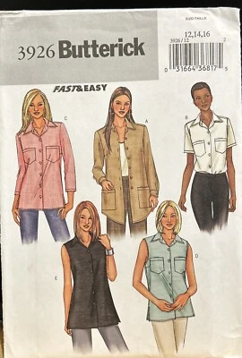 BUTTERICK FAST & EASY SHIRT PATTERN 3926 SIZE 12-14-16 UNCUT - Image 1 of 2