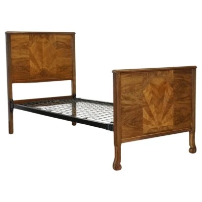 ART DECO BURR WALNUT DECORATIVE INLAID PANELS SINGLE BED (1/2) - Image 1 of 4