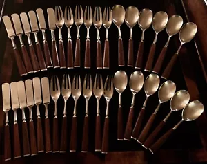 DANSK WOOD ACCENT STAINLESS w/WOOD HANDLE FLATWARE6 Place Settings of 6 Pcs-(36) - Picture 1 of 8