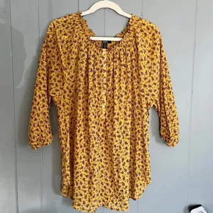 Blusa Campesina Floral Chaps Manga 3/4 Talla Grande 1X Boho Cottagecore Y2K - Imagen 1 de 6
