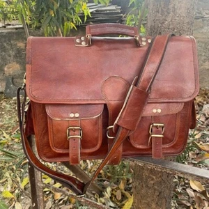 Men's Leather Satchel Bag, Office Briefcase, Laptop Protection Messenger Bag - Picture 1 of 9