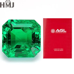 AGL Lab Grown Columbia Emerald Asscher Cut Delicate Handmade Loose Green Gems - Picture 1 of 15