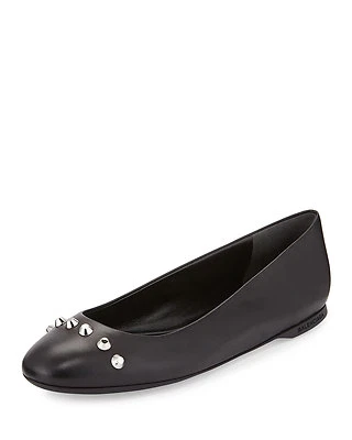 NIB $515+ BALENCIAGA Studded Ballerina Flat Shoe Black Lambskin Leather EUR 37 - Image 1 of 4