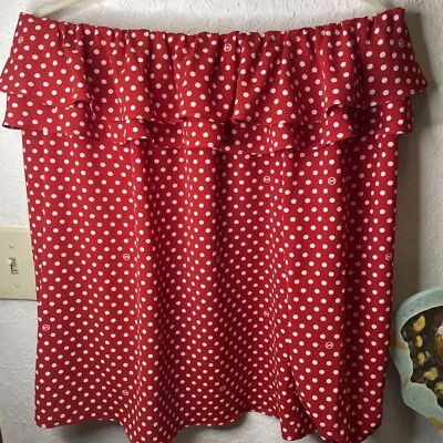 Top de mujer Michael Kors rojo y blanco a lunares fuera del hombro manga larga talla S-M Foto 1 de 4