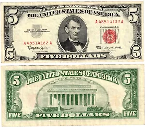 1963 USA United States Notes 5 Dollar Banknote P383 Red Seal Circulated i - Picture 1 of 1