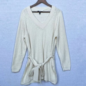 Eloquii Pullover maglione maglia a costine donna taglia 18/20 avorio scollo a V con cintura - Foto 1 di 15