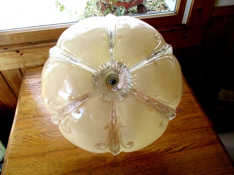 ANTIQUE ART DECO 3 BULB GLASS CHANDELIER FLEUR DE LIS HANGING LIGHT FIXTURE Cover