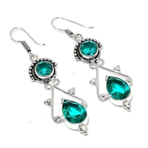 Mint Tourmaline Gemstone Handmade 925 Sterling Silver Jewelry Earrings Sz 2.2" - Picture 1 of 1