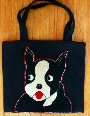 ADORABLE 1940s VTG BOSTON TERRIER Novelty Felt Handbag Purse_Chenille Patch_Dog - Image 1 of 4