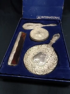 VINTAGE, International Silver Co. Mirror, Brush and Comb, Powder Jar Set - Picture 1 of 15