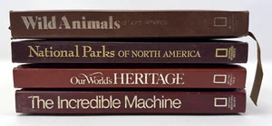 4 Vintage National Geographic Society Faux Leather HC Books Animals Parks Good - Picture 1 of 8