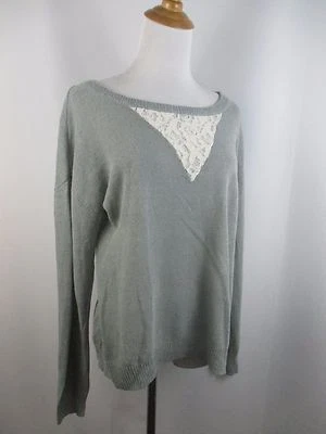 Suéter con inserción de encaje blanco mezcla de lino verde talla pequeña SOFT AROUND para mujer Foto 1 de 4