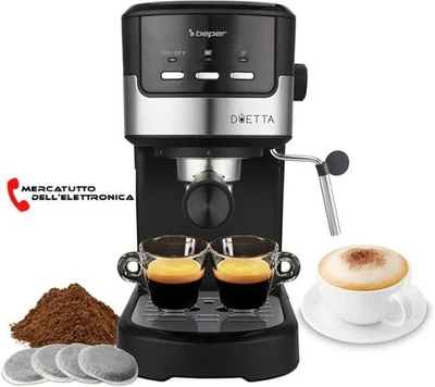 Macchina Caffe' Espresso Duetta Beper per Cialde e Macinato 2 in 1, 15 Bar - Immagine 1 di 2