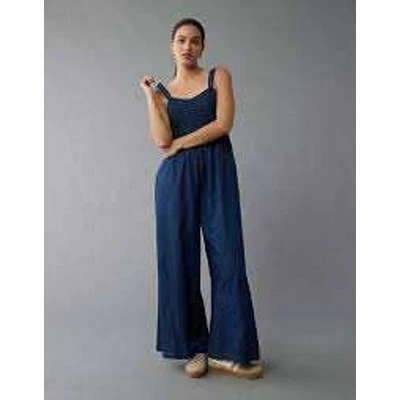 Nuevo con etiquetas Mono Denim Pierna Ancha Corpiño Calado Sin Mangas Mameluco Informal Para Mujer Foto 1 de 4