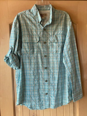 Camisa de Senderismo Para Hombres Duluth Trading Co Mezcla de Nylon Ventilada Aqua Cuadros M Foto 1 de 4