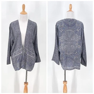 SUN CHILD Paisley Print Silk Kimono Womens One Size Blue Open Front Short Boho - Image 1 of 4