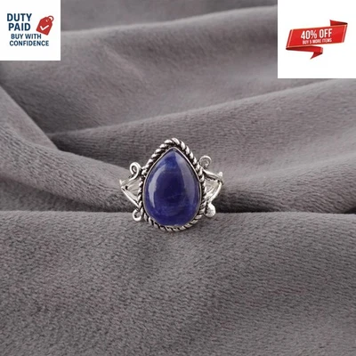 Thanks Giving Day Deal 925 Sterling Silver Sodalite Engagement Band Ring Jewelry - Image 1 of 4