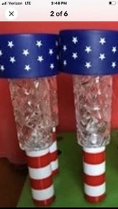 Patriotic Solar Lights 2 Lights - White Stars - Bottom is Red & White Stripe - Picture 1 of 2