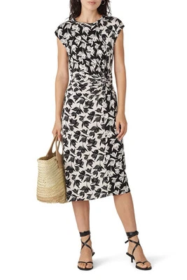 Vestido Vaina Joie Para Mujer Zuzanna Caviar Negro Blanco Floral Acanalado Elástico S Foto 1 de 4