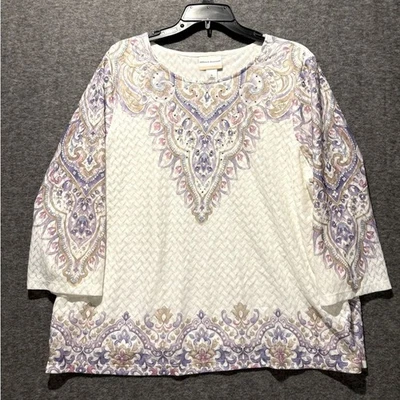 Alfred Dunner女式上衣1X花卉白色紫色珠子内衬镶嵌 — 第 1/4 张图片
