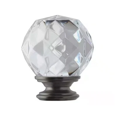 2-Pack Faceted Crystal Curtain Rod Finials – Gunmetal Acrylic Decorative Set - Image 1 of 4