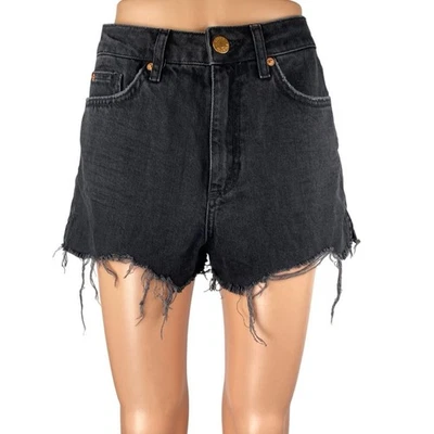 River Island Women's Black High Waist Frayed Raw Hem Cutoff Denim Jeans Shorts 8 - Image 1 of 4