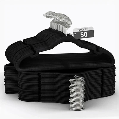 Velvet Non-Slip Clothing Hangers 50 Pack Black Gray Ivory - Image 1 of 4