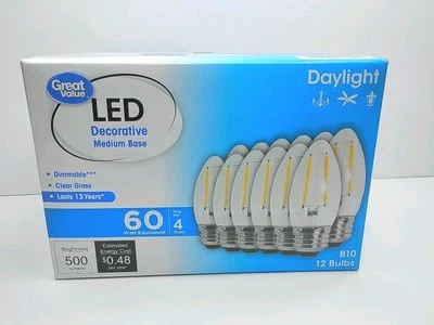 12 PACK LED 60W = 4W Daylight Dimmable 5000K  Decorative Medium Base Bulbs New - Image 1 of 4