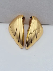 NOS Vintage Christian Dior Clip On Earrings Large Statement Gold Tone Signed - Picture 1 of 12