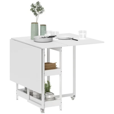 HOMCOM Folding Dining Table, Drop Leaf Table with Open Compartments, White - Image 1 of 4