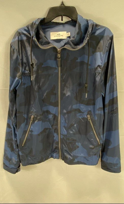 Coach Women Blue Camo Full Zip Hooded Windbreaker Jacket Outerwear S - Image 1 of 4