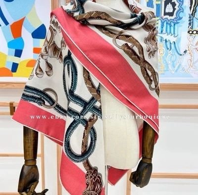 Sallys 70% Cashmere & 30% Silk Horse Tassel Print Double Face Scarf Shawl 53" - Image 1 of 4