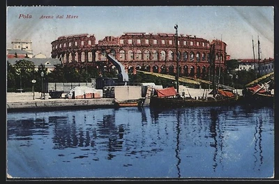 Cartolina Pola, Arena dal Mare con barche da pesca 1911  - Immagine 1 di 2