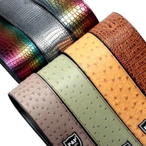 Embossed Leather Adjustable Guitar Strap for Electric Acoustic and Bass Guitar - Picture 1 of 34