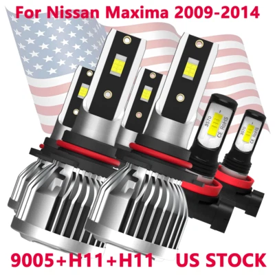 9005 H11 H11 For Nissan Maxima 2009-2014 LED Headlight Fog Light Bulbs Kit - Image 1 of 4