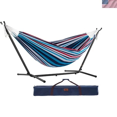 Hamaca Doble y Soporte de Acero con Extremos Ajustables - Comodidad Portátil Foto 1 de 4