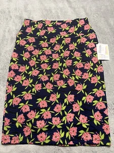 NWT LULAROE Women’s Cassie Pencil Skirt Pull On Blue/Pink Floral Pattern Sz M - Picture 1 of 7