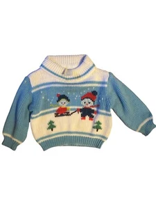 Vintage Baby Toddler Made in Philippines Acrylic Knit Snowman Sweater 12 Mo - Picture 1 of 8