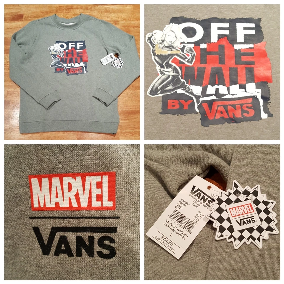 Captain Marvel VANS off The Wall Crew Sweatshirt Marvel Collaboration Sz L