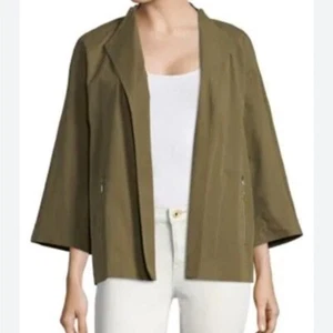 Lafayette 148 Adam Swing Jacket w Front Metal Zip Pockets in Pesto Green Sz M - Picture 1 of 10